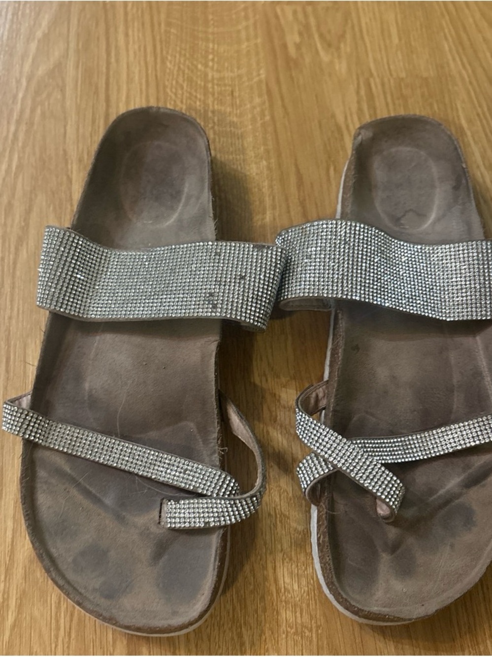 Rhinestone Strappy Slide Sandals - Silver